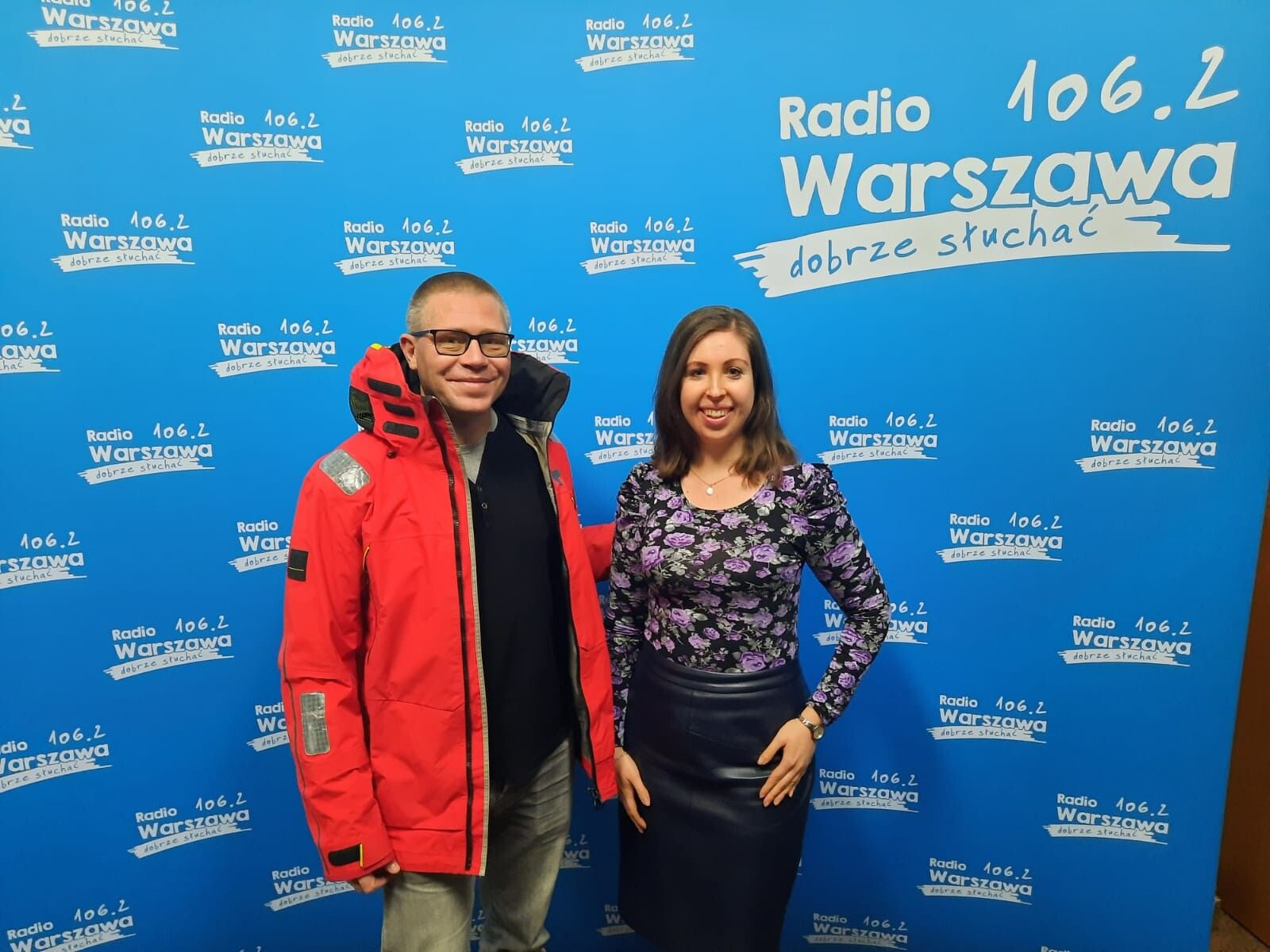 Piotr Jurkowski i Maria Górczyńska w Radiu Warszawa po nagraniu audycji Boskie CV.